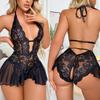 Hot Erotic Lingerie Women Lace Sheer Bra Set Sexy Costumes Teddy Baby Doll Dress Deep V Open Crotch Bodysuit Porn Underwear Set