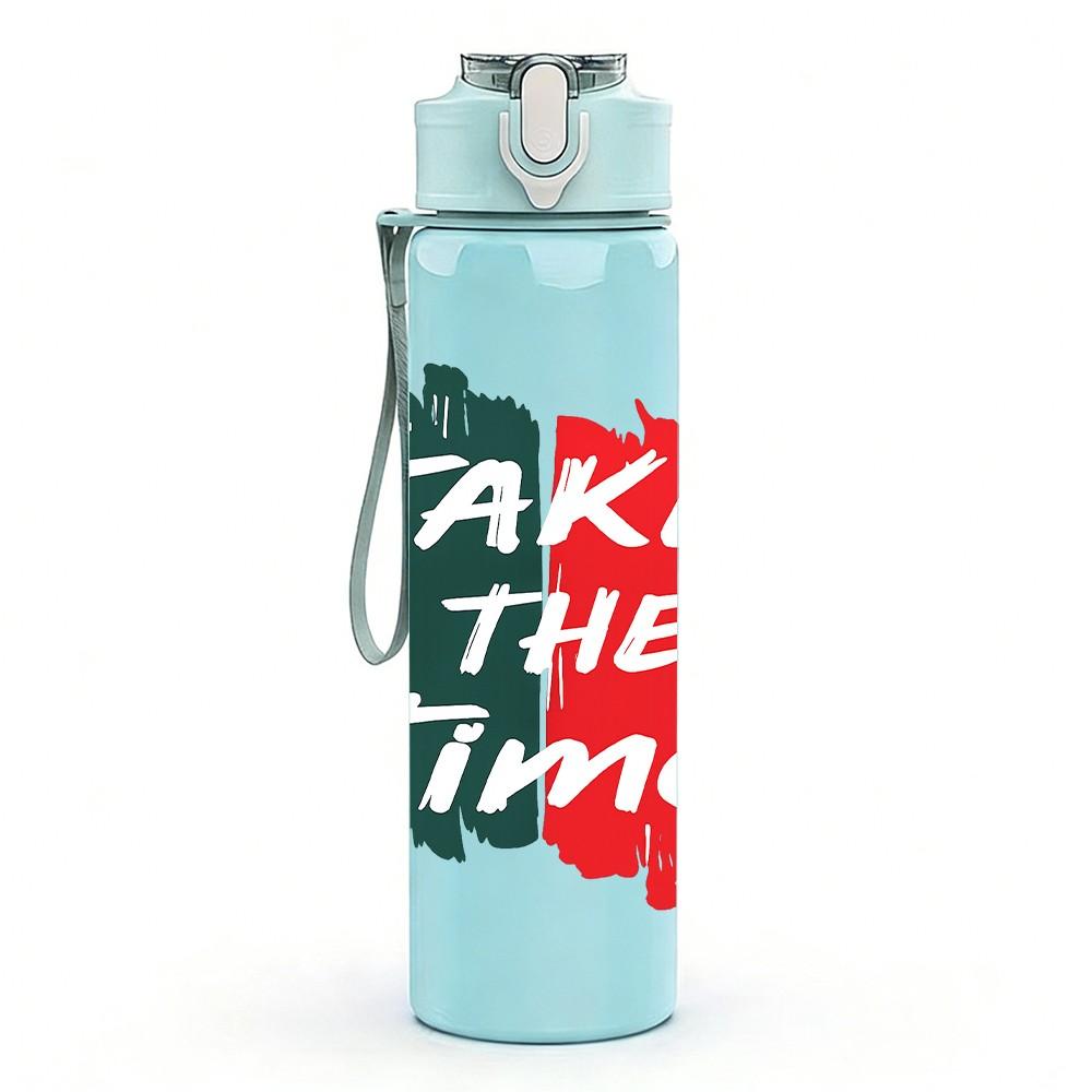 1PC Take The Time Stamp Art 750ml Color Plastic Sports Water Bottle Leakproof Flip Straw Lid Suitable for Sports Office Home Use