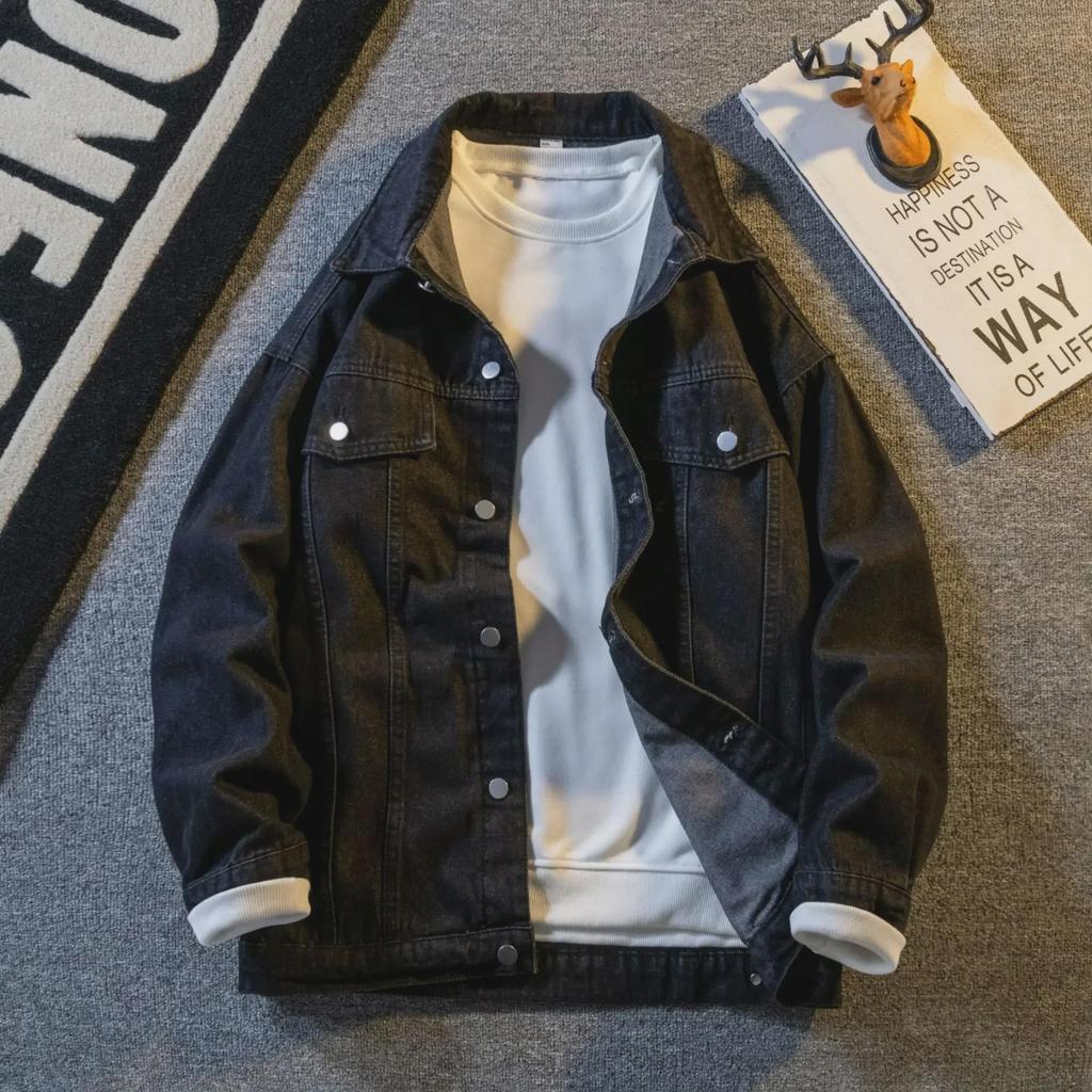 Мужская джинсовая куртка в японском стиле в стиле ретро — стиль Гонконг, свободный крой, модная повседневная рабочая одежда для весны и осени