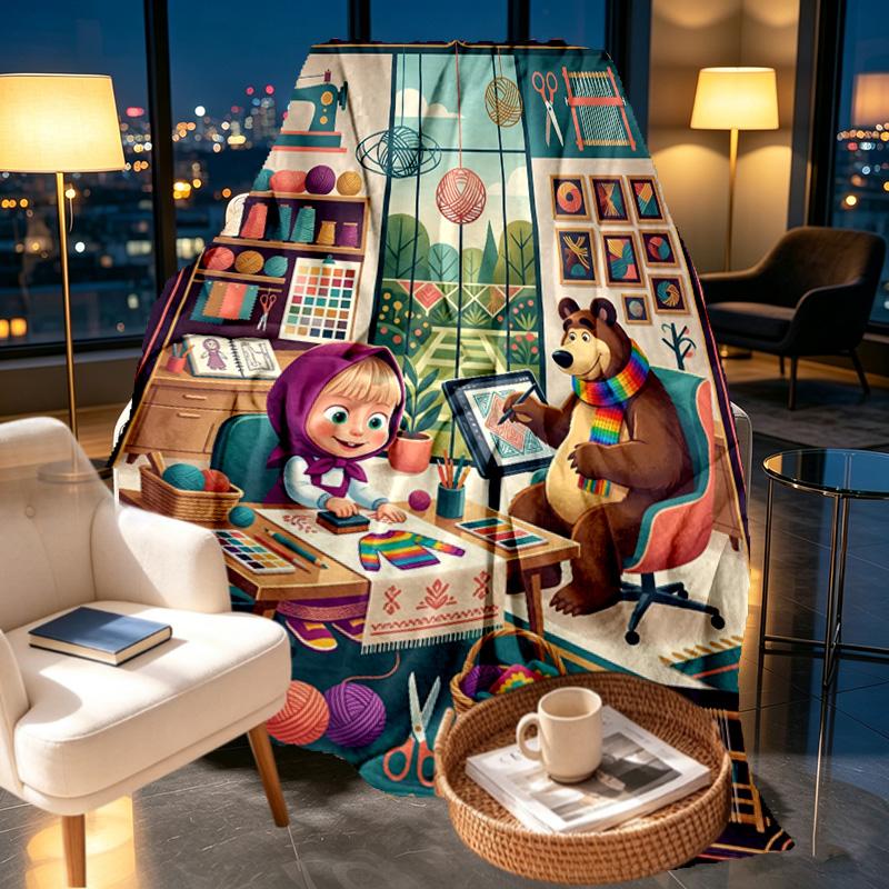 Masha and the Bear Print Blanket - Soft & Comfortable, for Bedroom, Travel, Sofa, Home Decoration - Birthday Christmas Gift for Friend