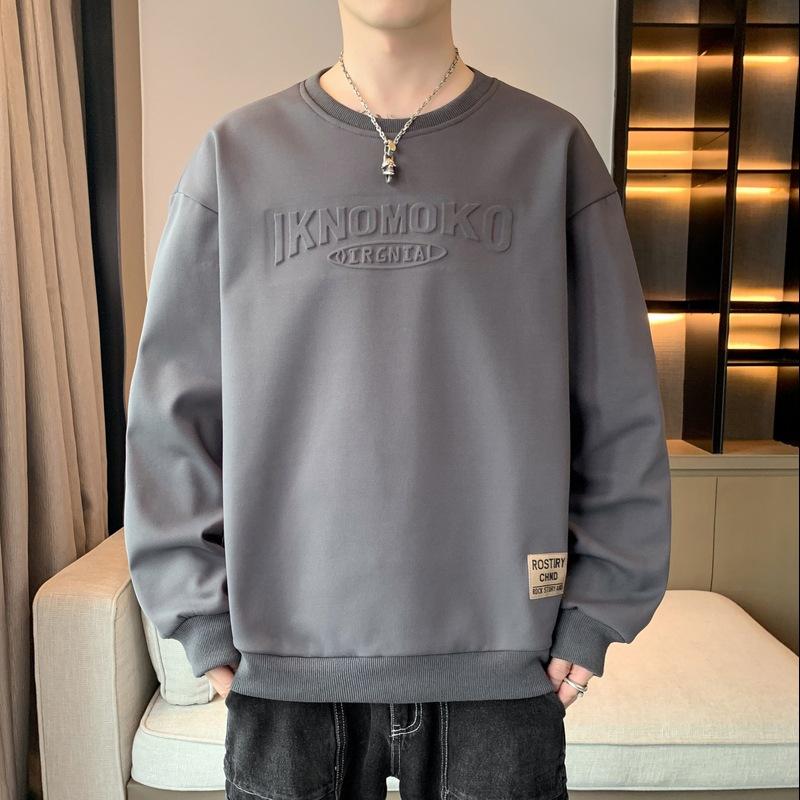 Мужская весенне-осенняя новая нижняя рубашка с длинным рукавом, футболка с круглым вырезом и принтом, большой размер, мужской топ