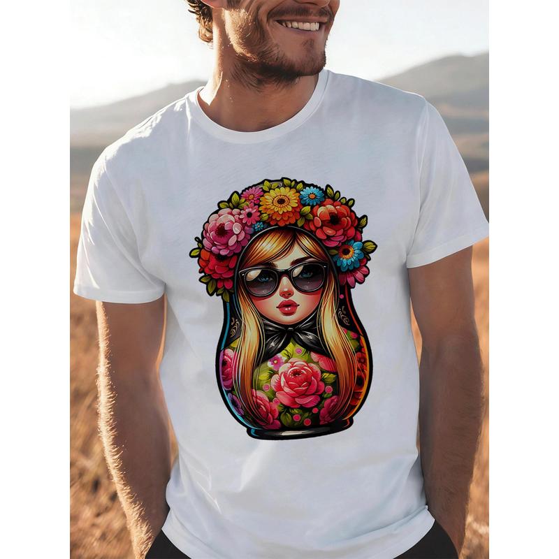 Matryoshka Moscow with Sunglasses T-Shirt for Men Women Unisex All Season Funny T-Shirt, 180G