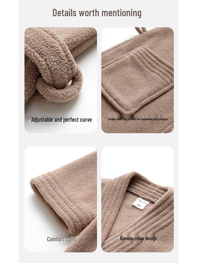 Комплект коралловых флисовых пижам для пары: Женский и мужской длинный, толстый, теплый халат для осени и зимы