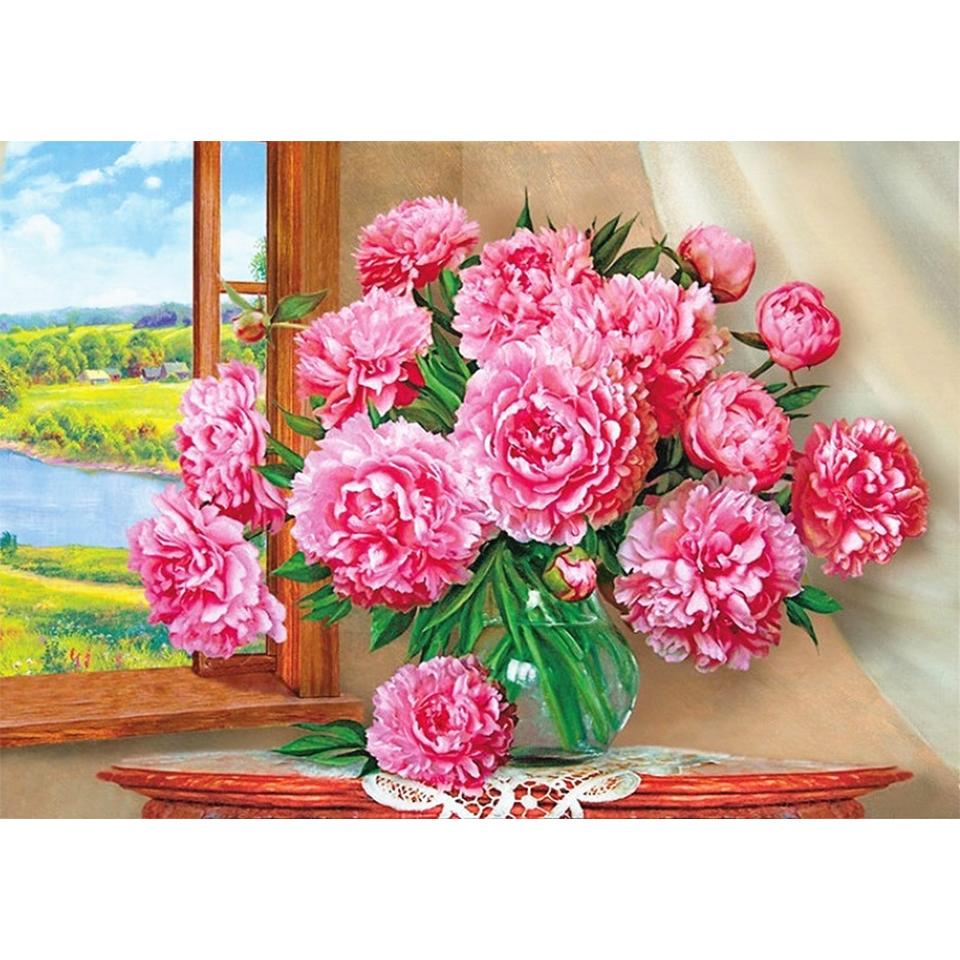5D DIY алмазная живопись цветок горный хрусталь роза картина полная круглая вышивка крестиком комплект мозаичная ваза украшение подарок