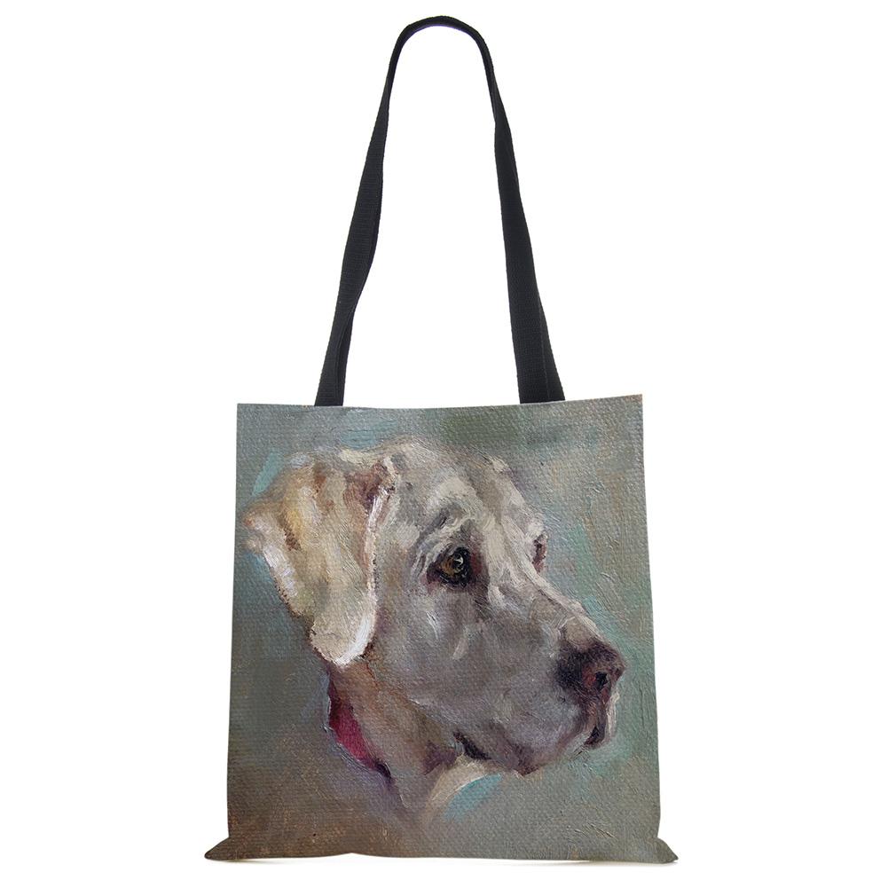 Эксклюзивные сумки-шопперы с принтом масляной живописи собаки, для продуктов, с принтом папильона, мопса, ретривера, женская сумка через плечо, большая вместимость KTY