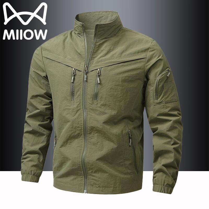 MiiOW Men's Stand Collar Multi-Pocket Casual Workwear Jacket