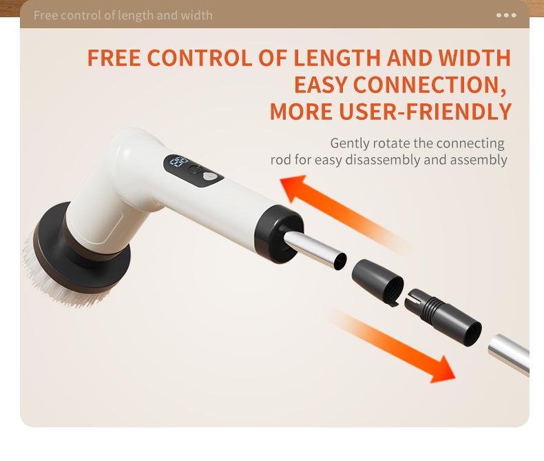 Multi-Functional Electric Cleaning Brush for Kitchen & Bathroom with Telescopic Handle and Digital Display