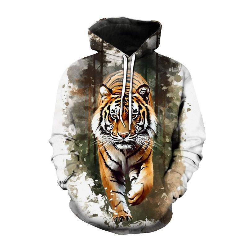 3D-принт Wise Tiger Graphic Hoodies For Men Long Sleeve Pullover Hooded Sweatshirts Men's Loose Oversize Sport Hoodies Tops