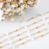 1M Stainless Steel Beaded Chain Elegant White Glass Flat Beads Gold Color Chains for DIY Women Necklace Bracelets Jewelry Making
