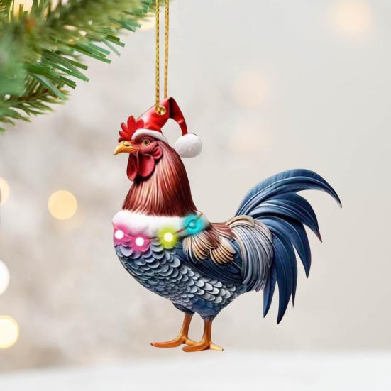 6 шт. Рождественское украшение в виде петуха 2D акриловая рождественская шапка подвеска в виде курицы сезонное
