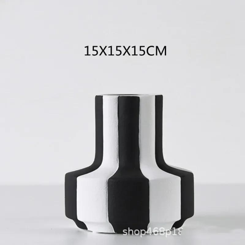 Modern Simplicity Black and White Striped Ceramic Vase Decoration Home Living Room Flower Arrangement Vase Decoration