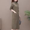 Autumn Winter Mid-length Knitted Dress Women's Solid Color Pullover Dress Thickened Half High Collar Bottoming Knitted Pockets Dress