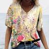 Летний топ с V-образным вырезом и 3D-цветочным принтом, модные повседневные женские футболки с короткими рукавами