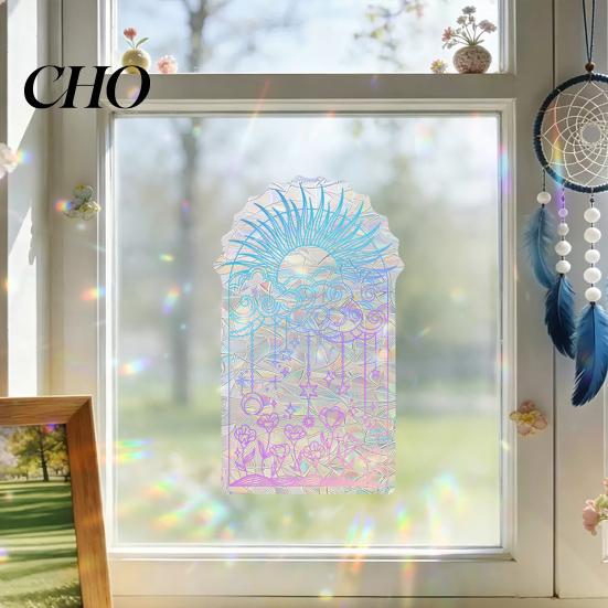 No Glue Window Sticker Rainbow Suncatcher Cling, Colorful Prismatic Flowers Anti-Collision Sticker, Decorative Glass Cling Reusable Static Door Decal