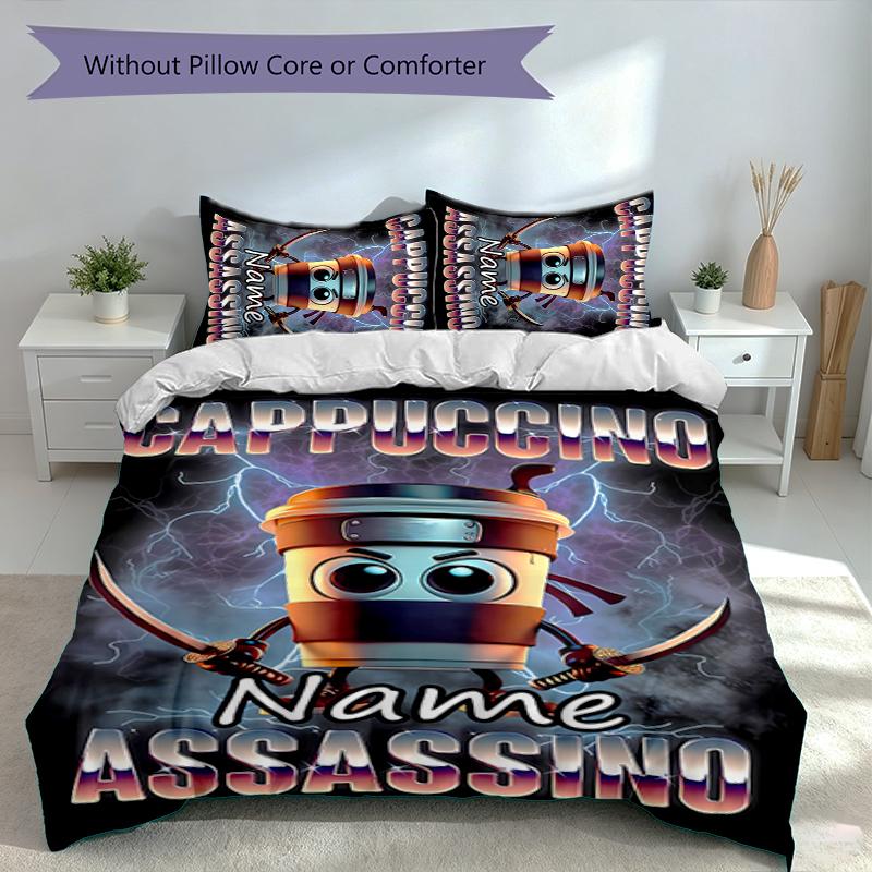 3pcs Custom Name Italian Brainrot animal Set,Includes 1 Duvet Cover and 2 Pillowcases,All-season Bedroom Decor