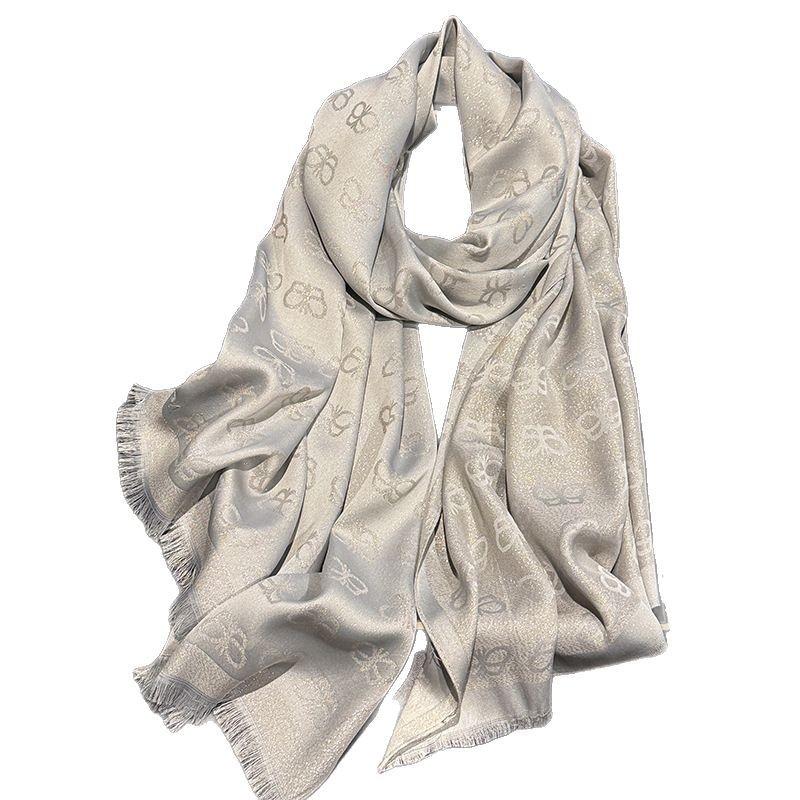 New Imitation Silk Fashionable Elegant High-end Long Silk Scarf Short Beard Shawl Long Scarf Tensile Cotton Gold Silk Scarf