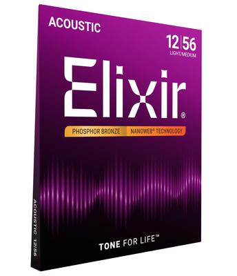 Струны для акустической гитары ELIXIR NANOWEB Phosphor Bronze, Light Medium, .012-.056, #16077 [Официальный японский продукт]