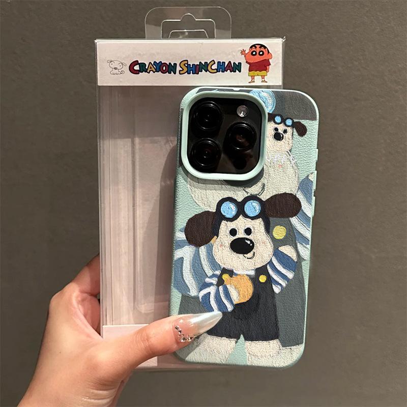 Oil Painting Cute Boss Dog for IPhone16/15p Lychee Pattern 14 for Apple 13 Mobile Phone Case 12 Sets