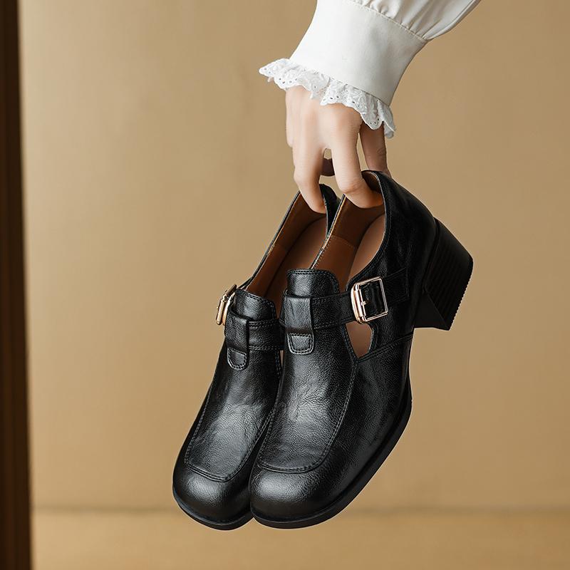 2024 Новые женские туфли-лодочки из натуральной кожи на платформе, лаконичные базовые туфли, женская повседневная рабочая обувь с пряжкой на весну и лето в стиле ретро
