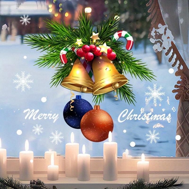 1 шт./2 шт. Многоразовые статические наклейки на рождественские окна Золотые колокольчики Красные ягоды Снежинки Наклейки Счастливого Рождества Декор для комнаты