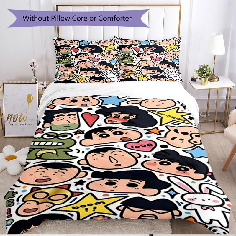 3pcs Duvet Cover Set (1*Duvet Cover + 2*Pillowcase, Without Core), Crayon Shin Print Soft All‑Season Bedding Set, Home Bedroom Decor Gift