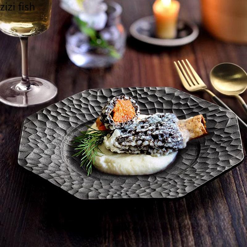 Ceramic Dinner Plate Restaurant Irregular Texture Flat Plate Steak Plate Pasta Plates Dessert Plates Snack Plates Home Tableware