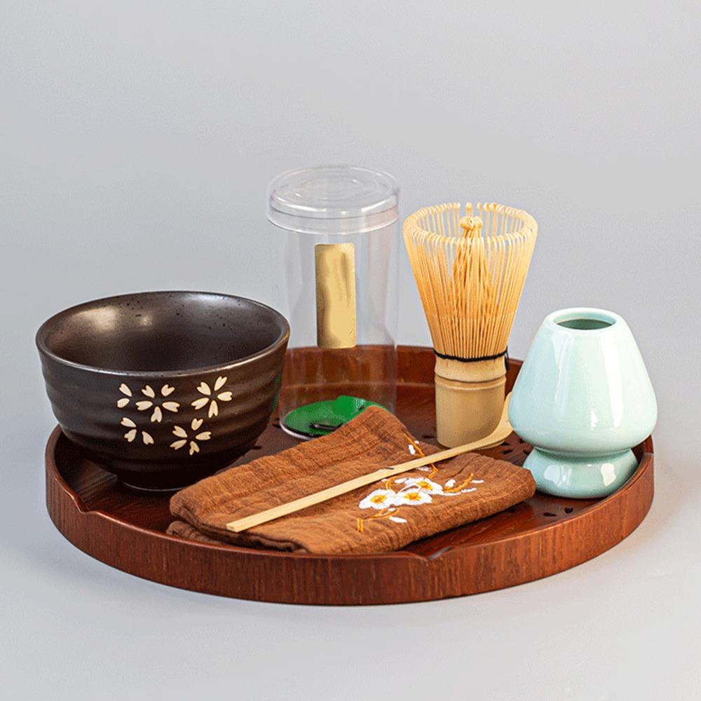 Wooden Material Round Tea Tray Round Shape Cherry Blossom Tray Elegant Matcha Tea Tray Coffee Bar