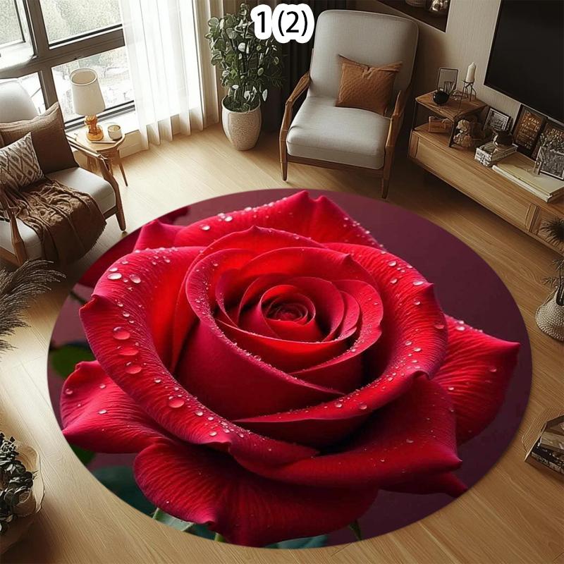 2D Rose Floor Mat Non-slip Blanket Inches Quick Dry Flower Carpet for Living Room Bedroom Living Room Decoration Area Rug