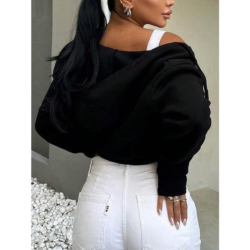 Women's Fashion Casual Solid Color Print Autumn Winter Long Sleeve Hooded Jackets & Coats