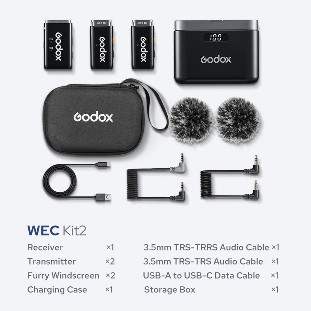 Godox WEC Kit2 One-Trigger-Two 2.4G Беспроводная микрофонная система Микрофоны с клипсами Интеллектуальные