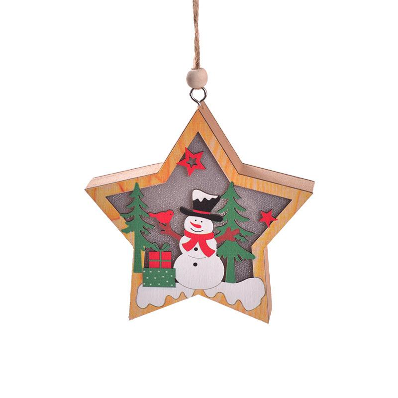 Christmas Tree Led Lighting Pendant Star Ornaments Hanging Pendants Party Xmas Wooden For Round/star With Lights Santa Decoratio