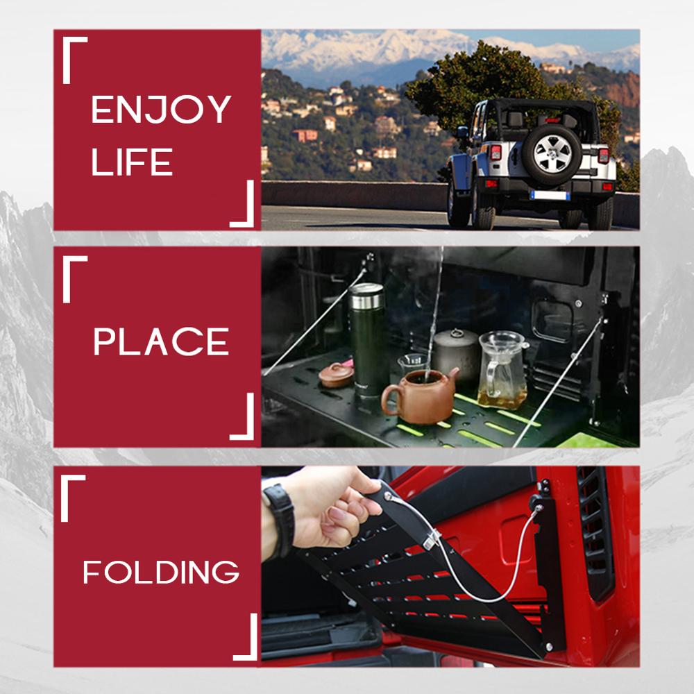 Rear Trunk Door Mounting Tray Fit for Jeep Wrangler JK 2007-2017 Year of Made, Iron Matte Black Foldable Back Shelf Stand