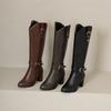 Women's High-heeled Boots Autumn and Winter New Solid-color Thick-heeled Boots Versatile Large-size Roman Medium Boots