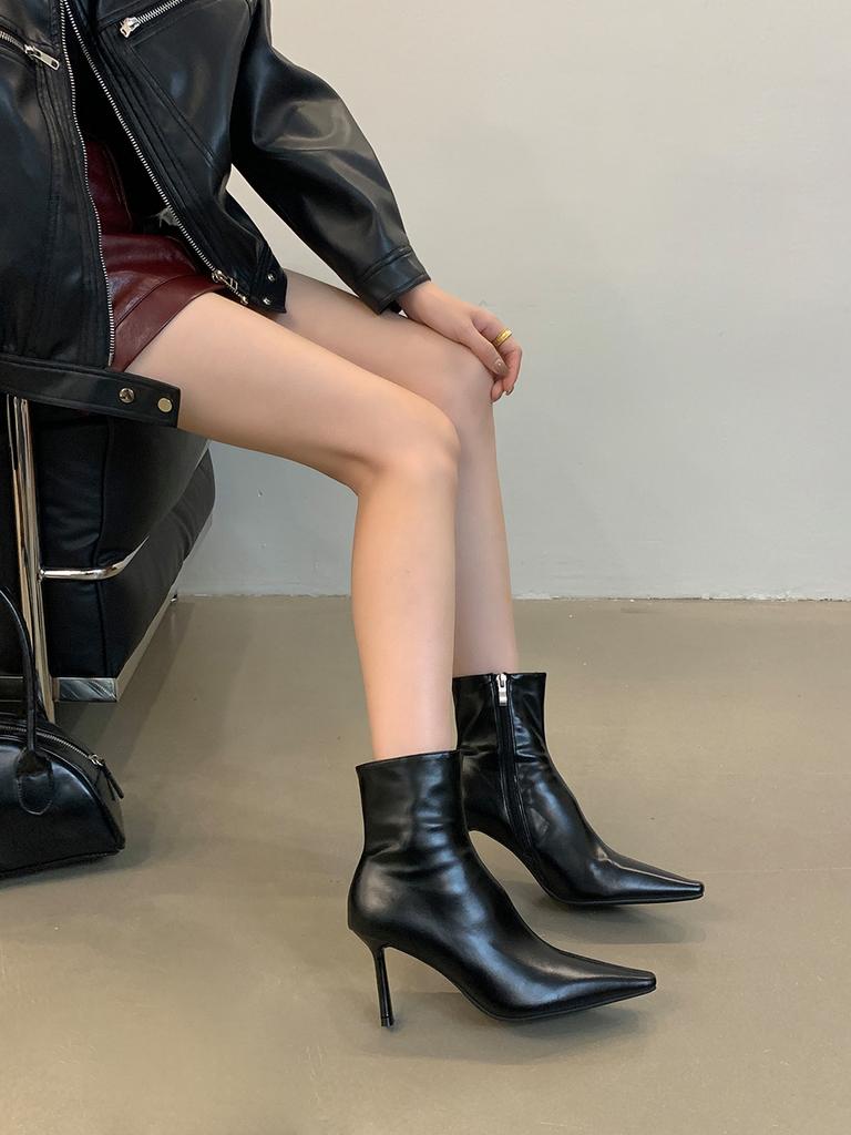 Модные женские ботильоны с острым носком, черные, бежевые, красные, с боковой молнией, тонкие, высокие каблуки, челси, ботфорты 2024 года, новые поступления, туфли-лодочки для вечеринок, обувь 39