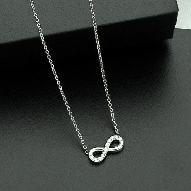 Stainless Steel Light Luxury High-End Sporty Micro-Inlaid Zircon Lucky Number Bamboo Pendant Necklace Accessory Infinite Loop