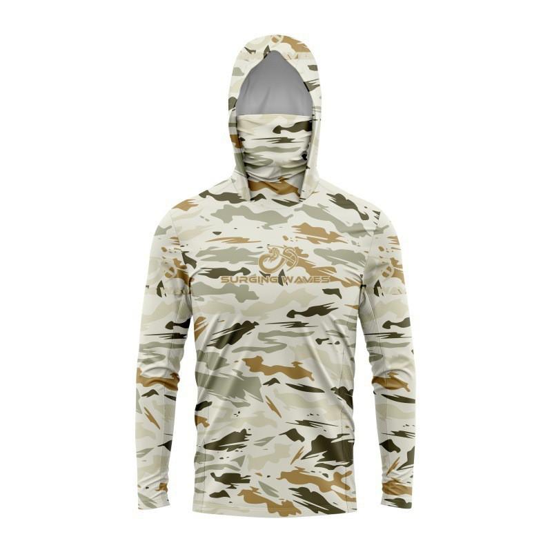 Mens Quick-Dry Hooded Fishing Shirt With Face Cover Long Sleeve UV Protection T-Shirt Lightweight