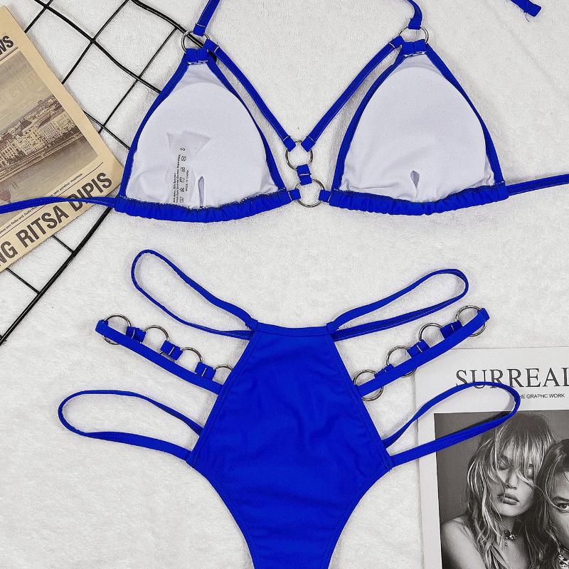 Women's Swimwear Solid Halter Bikini Back Tie Swimsuit Triangle Swimsuit Set 5 Colour