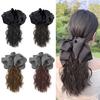1 Set Bow Wig Non-dropable Realistic Wavy Claw Hair Styling Invisible Fluffy Natural Long Clip High Ponytail