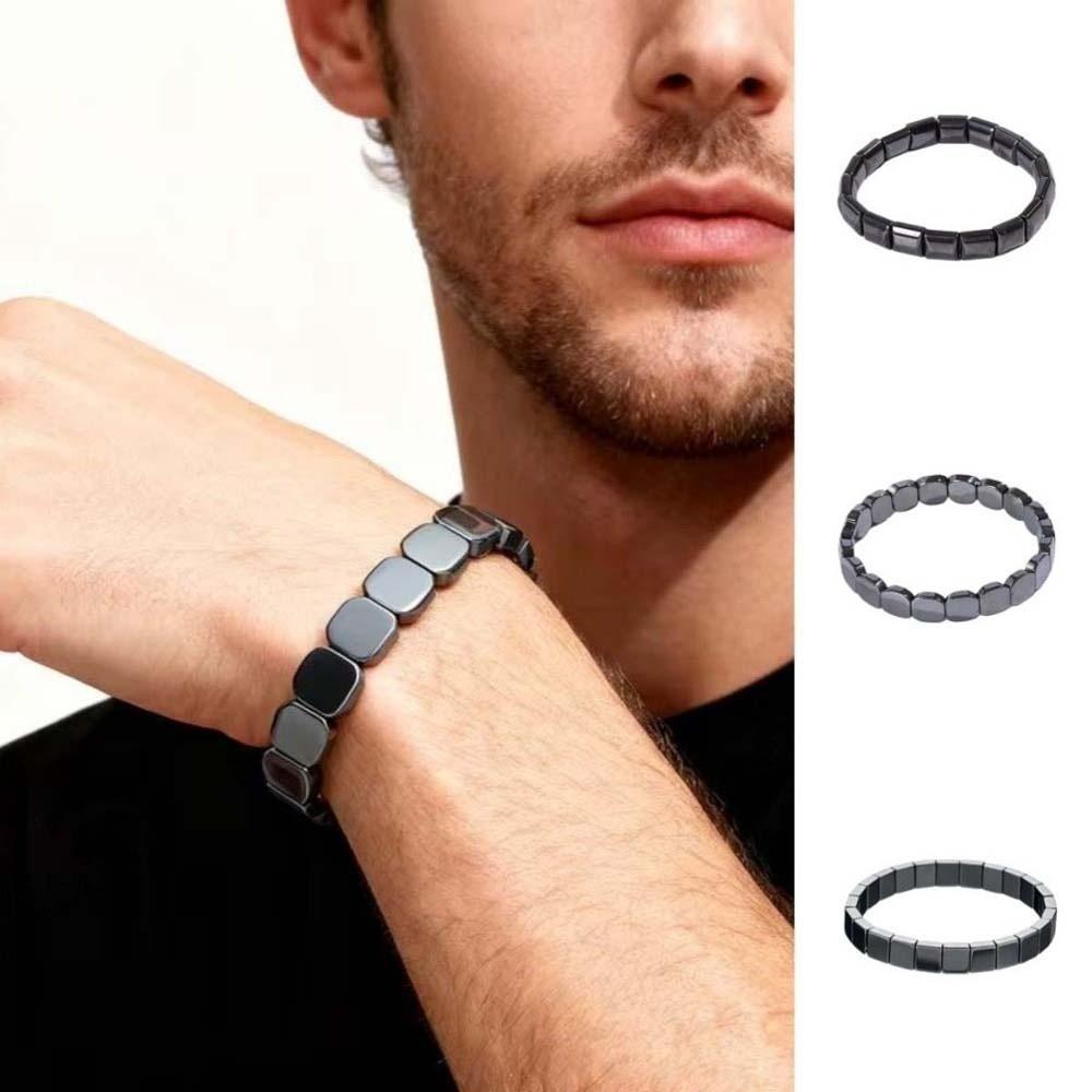 Elastic Black Gallstones Bracelet Jewelry Men Bangle Trendy Square Bead Wristband Vacation