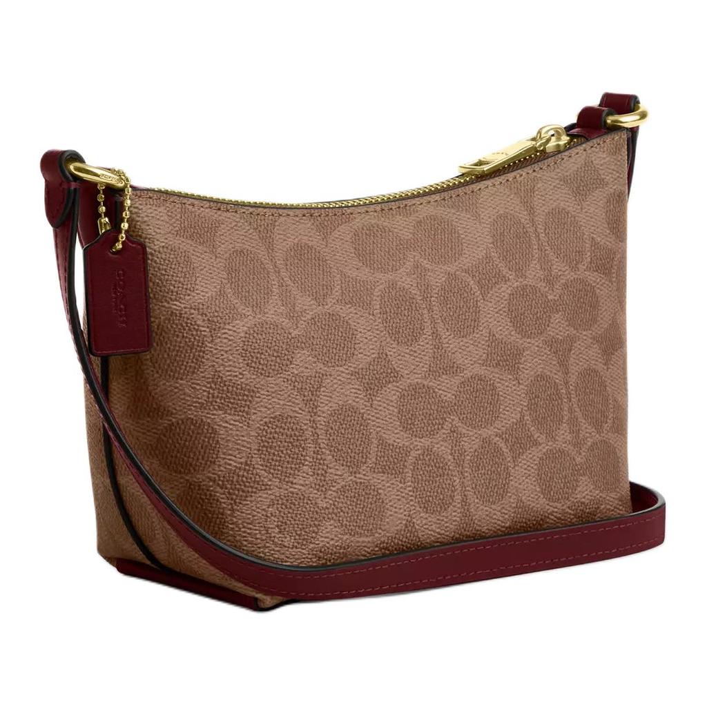 Coach Сумка через плечо с молнией сверху Signature 15 Логотип Застежка-молния Покрытие из холста Мини-сумка на плечо Женская сумка через плечо Коричневая CX606-IMXGY