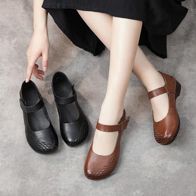 Новые весенние туфли для мам, повседневная женская обувь, женские одинарные туфли на плоской подошве с верхним слоем в национальном стиле с неглубоким носком