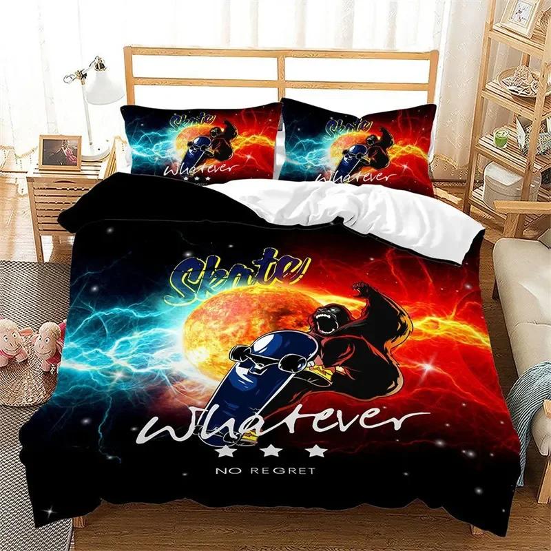 Skateboard Duvet Cover Microfiber Extreme Sports Game Bedding Set Astronaut Spaceman Skateboard Quilt Cover For Kids Teen Boys