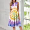 Women's Casual Fashion Tie-Dye Printed Round Neck Sleeveless Solid Color Midi Dress