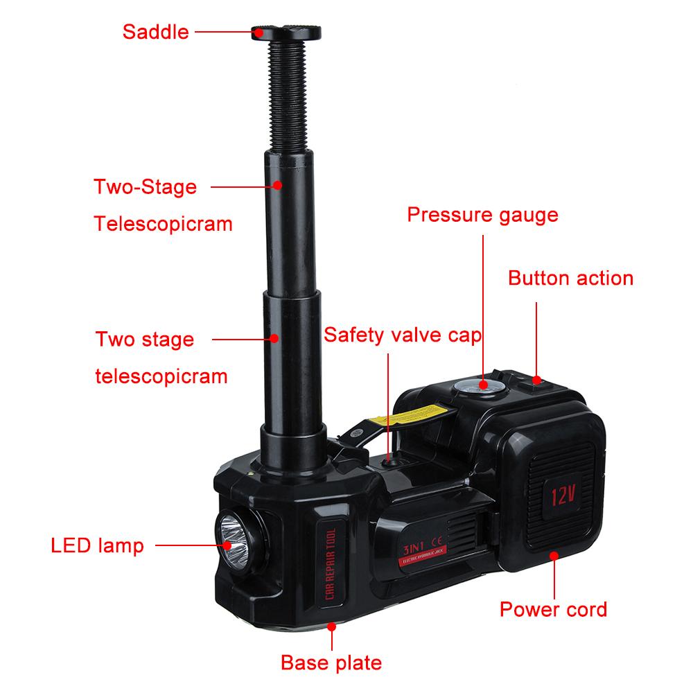 Автомобильный домкрат 5T Электрический гидравлический напольный домкрат Насос для накачивания шин Светодиодная подсветка Электрический ударный гайковерт Инструмент для ремонта автомобиля 45 см 3 в 1 150 Вт DC 12 В