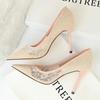 Fashion Women Fashion Sexy Pumps High Heels Shoes Female Sexy Wedding Shoes Ladies Stiletto Women New Pointed Toe Mesh Hollow Lace Heels