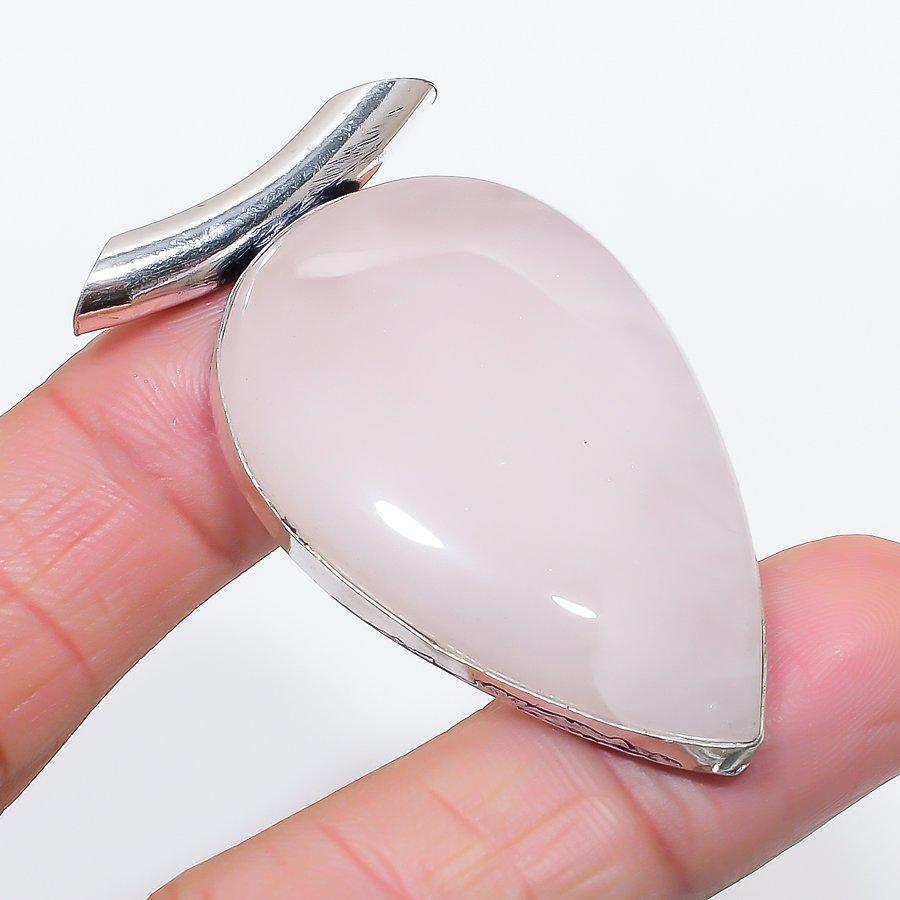 Natural Rose Quartz Gemstone 925 Sterling Silver Jewelry Pendant 2.21" V5E92