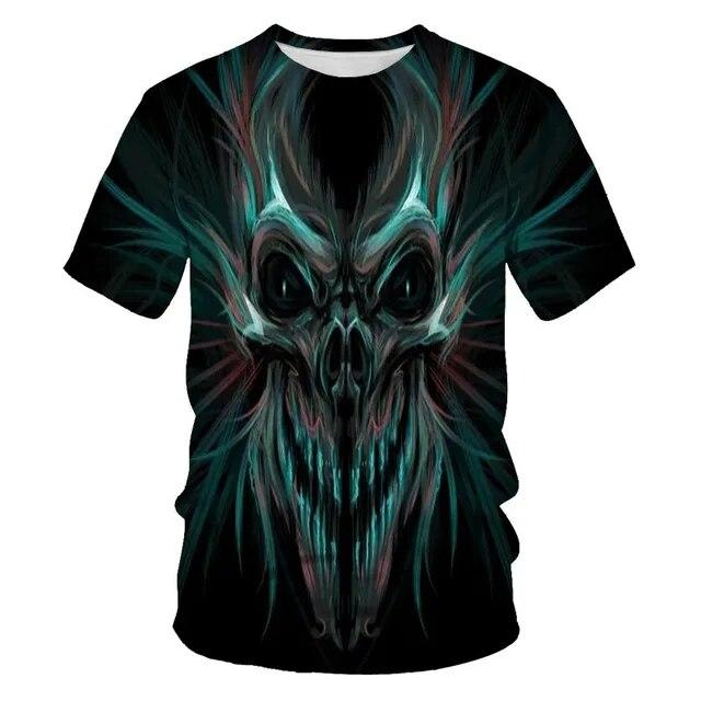 Classic Gothic Skull Horror Death 3D Print Men's T-shirt Summer Casual O-neck Short Sleeve Tops Harajuku Hip-Hop Streetwear Tees