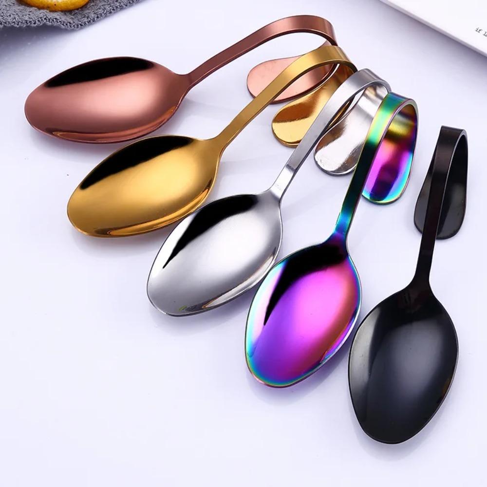 Rustproof Curved Handle Spoon Comfortable Grip Serving Spoons Dessert Spoons  Baby