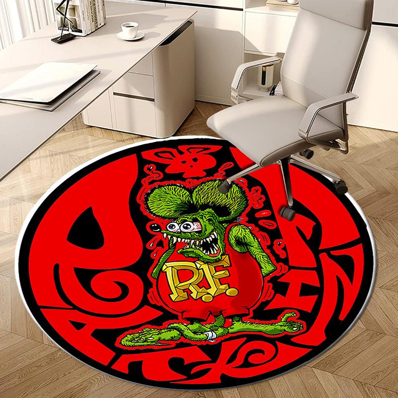 1 шт. Круглый ковер с рисунком Rat Fink, Изготовлен из полиэстера, Идеально подходит для украшения офисных стульев, гостиных