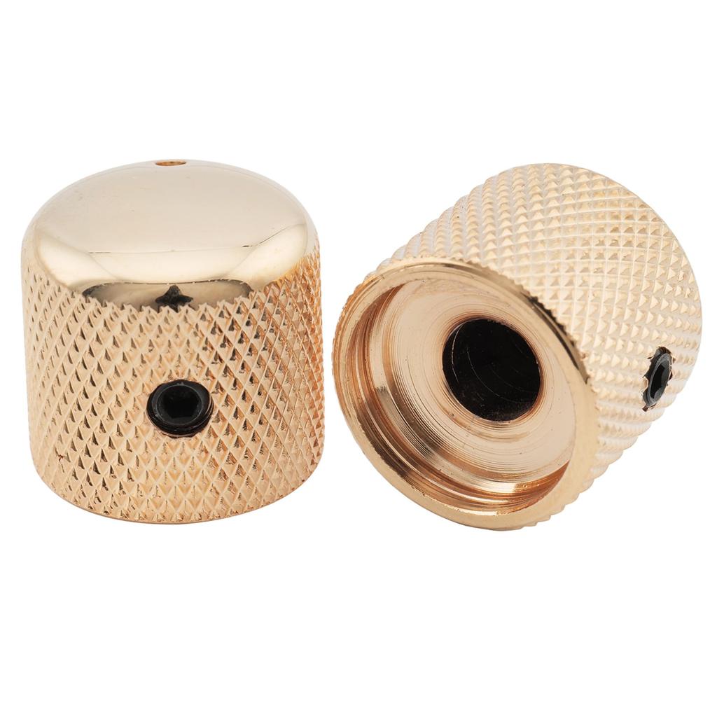 Musiclily Pro 1/4" Steel Knurled Dome Knobs with Horizontal Threads and Indicator Dots for Electric Guitars and Basses, Gold (Set of 2)